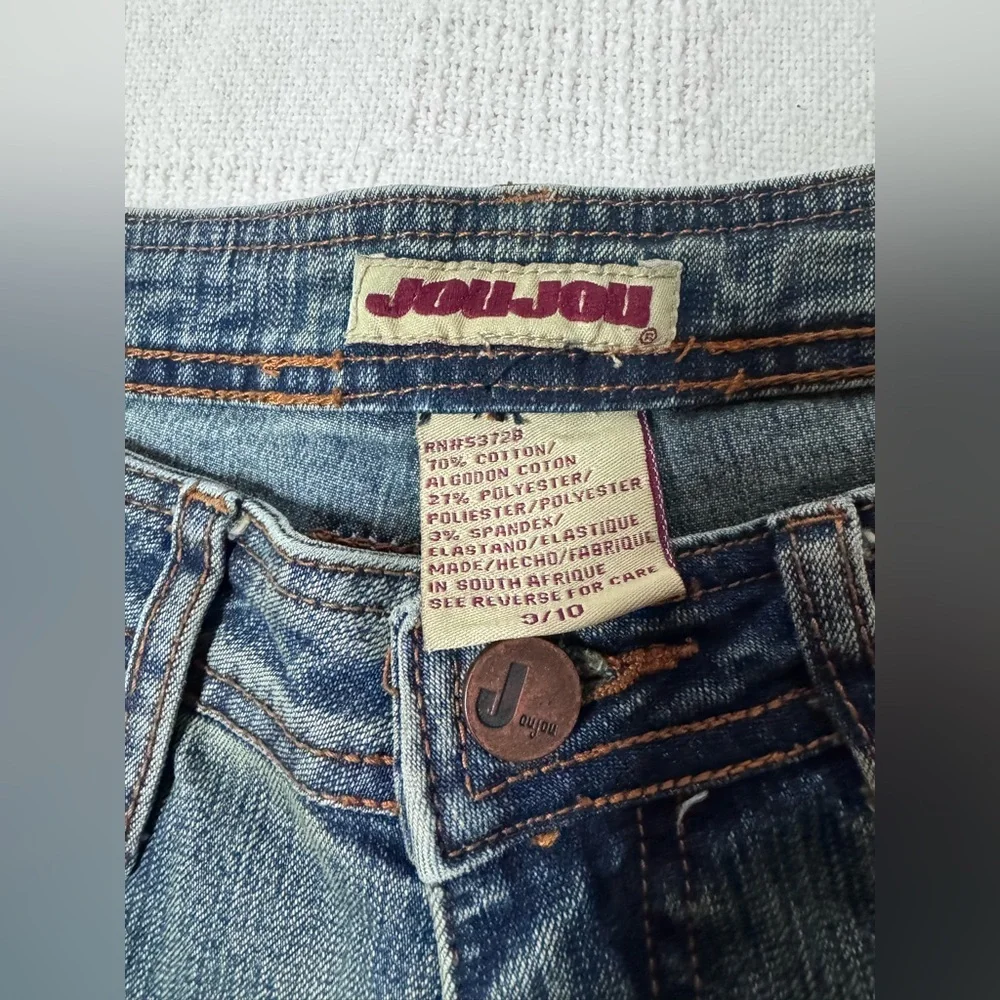Y2K Jou Jou Gray Wide-Leg Jeans with Brown Zigzag Embroidery